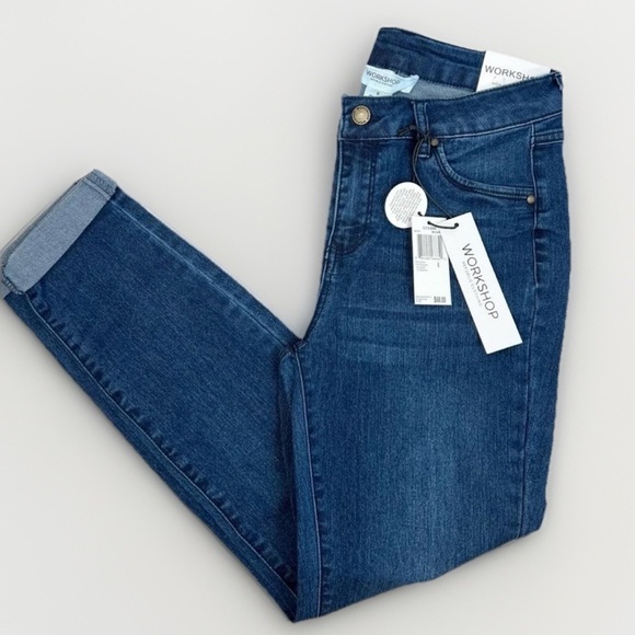 WORKSHOP Republic Jeans Size 12 Dark Blue High Rise Cuffed Skinny Ankle Stretch - Picture 1 of 10